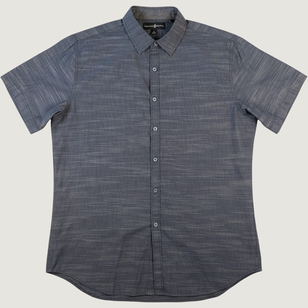 Beverly Hills Polo Club Mens Large Gray Space Dye Short Sleeve Button Down Shirt